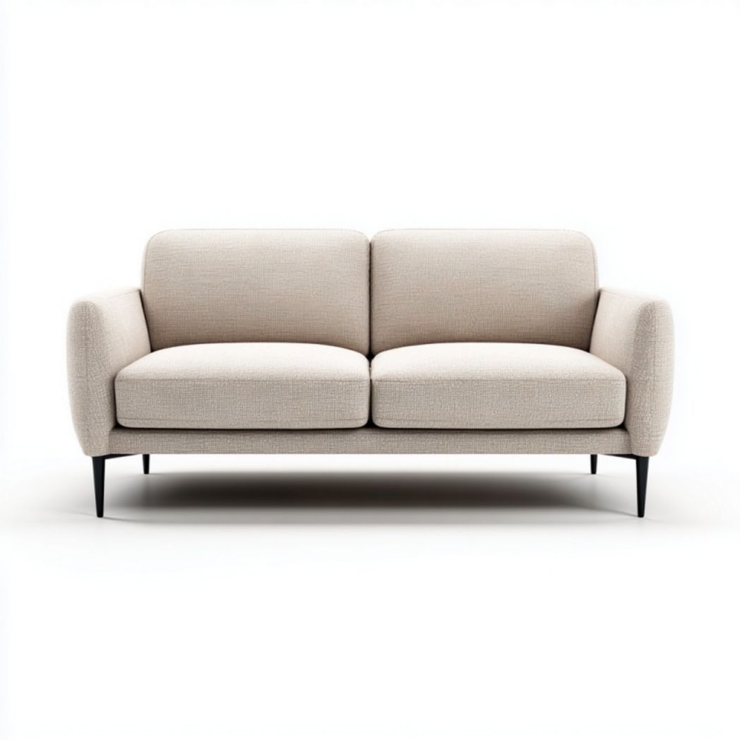 Canapé droit 2 places en tissu beige avec pieds en métal