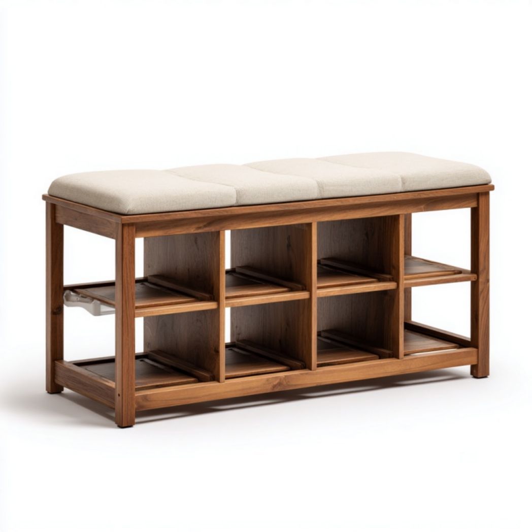Banc de rangement multifonction en bois avec assise rembourrée