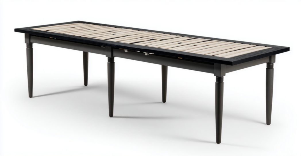 Table de jardin extensible à lattes bois avec cadre noir