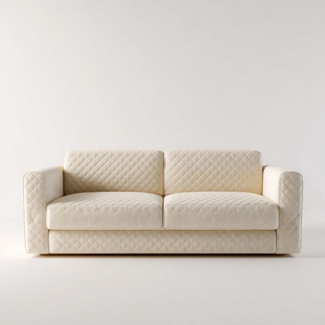 Canapé droit 2 places en tissu à motif matelassé beige