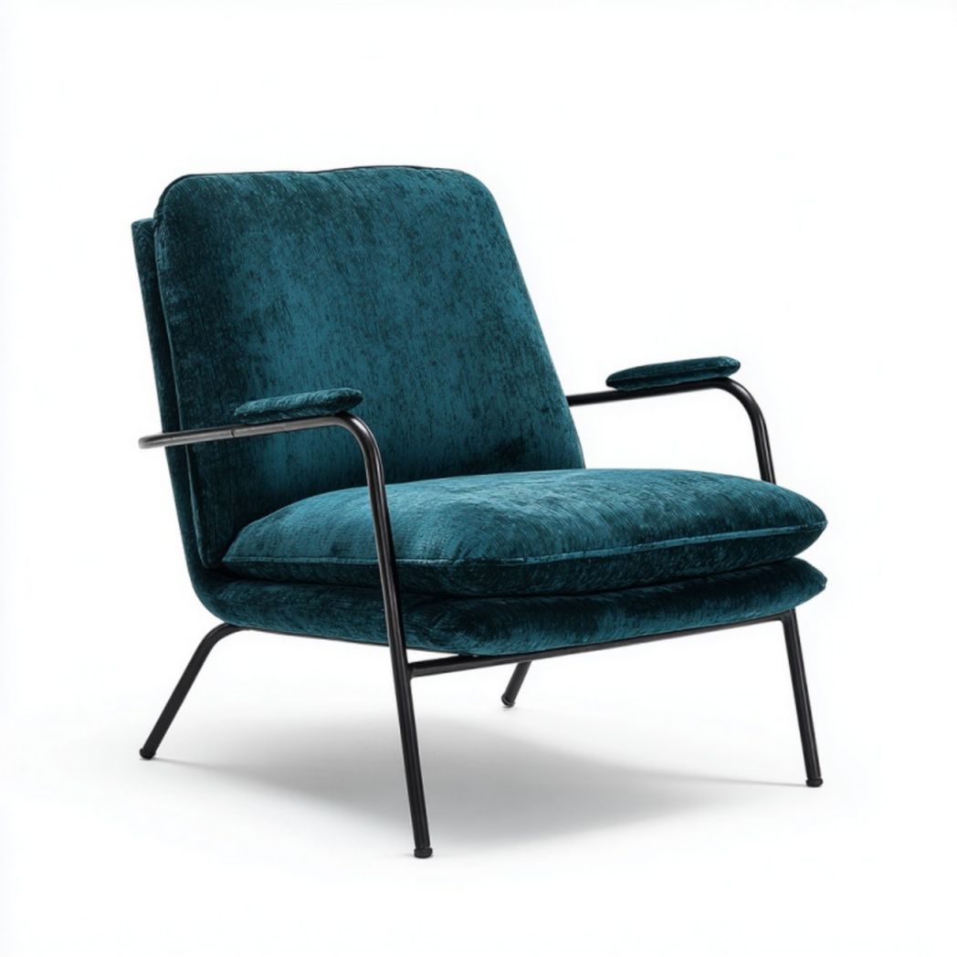 Fauteuil en tissu velours avec structure en métal