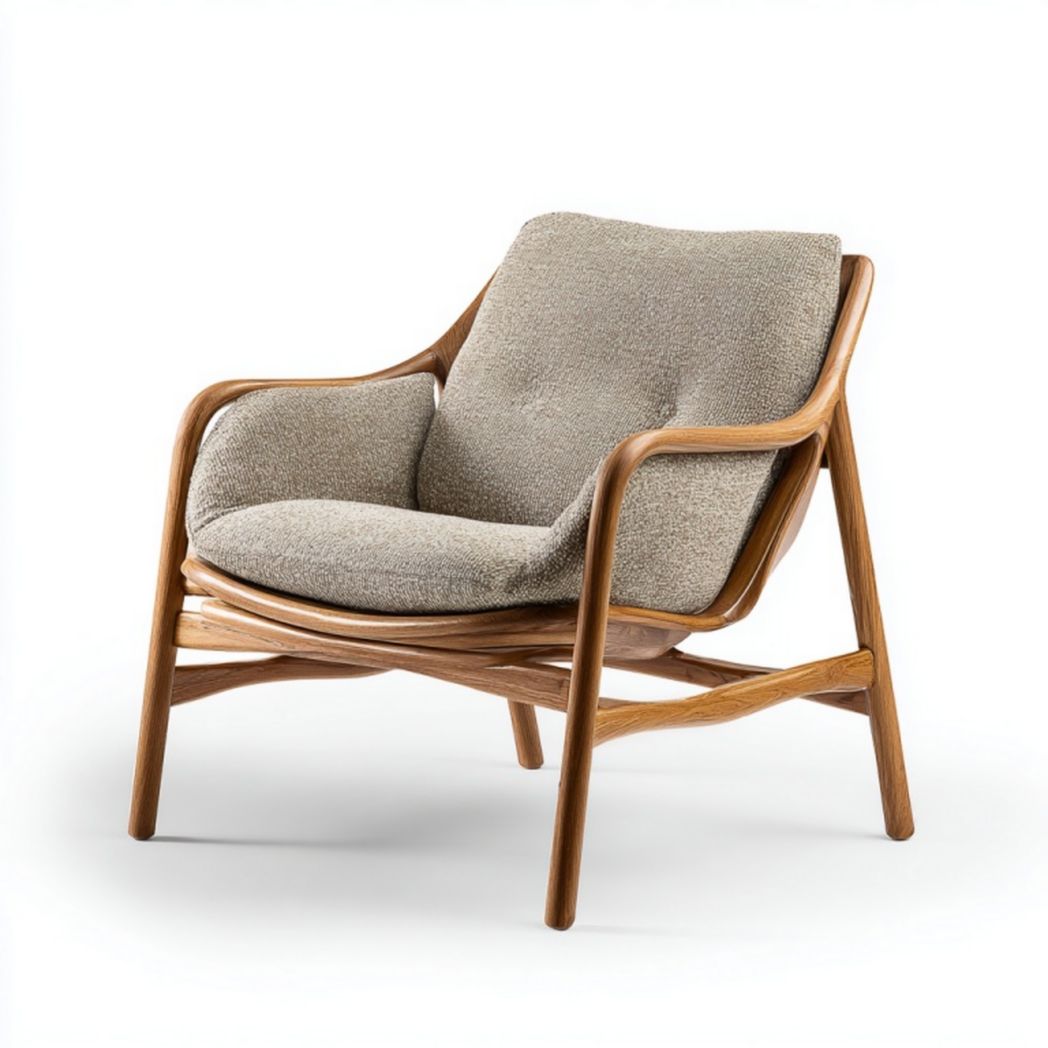 Fauteuil en tissu gris clair et bois