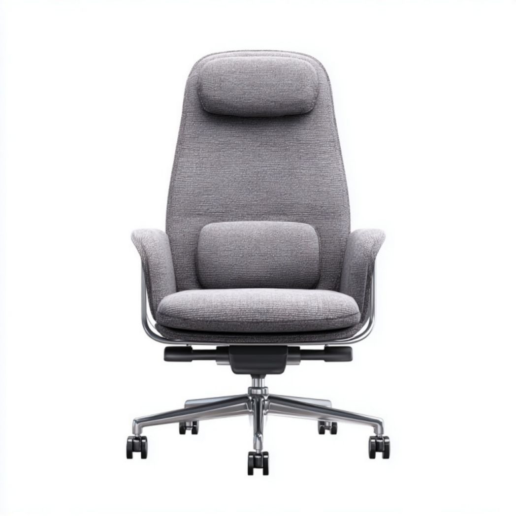 Fauteuil de bureau haut dossier avec appui-tête et soutien lombaire – tissu gris – hauteur et inclinaison réglables