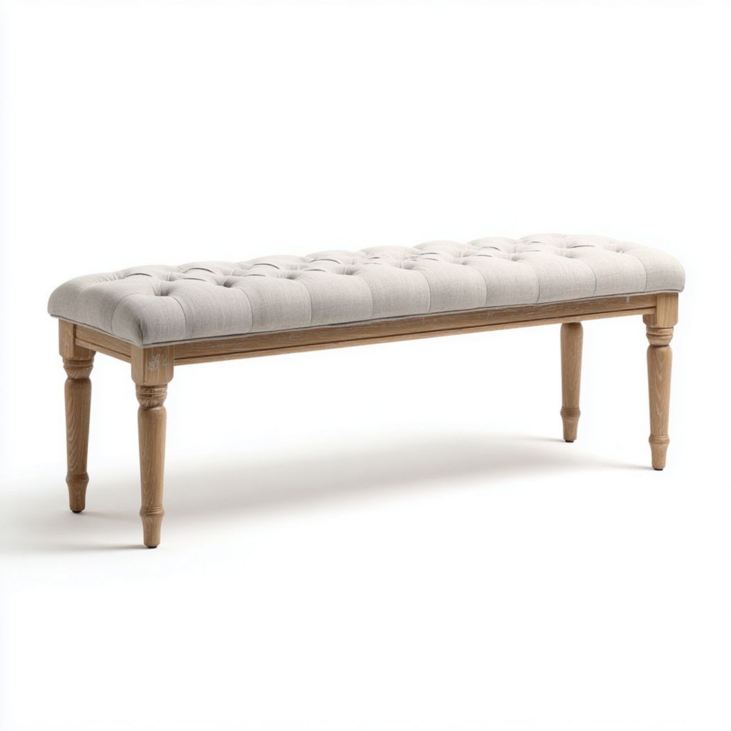 Banc en tissu beige avec pieds en bois