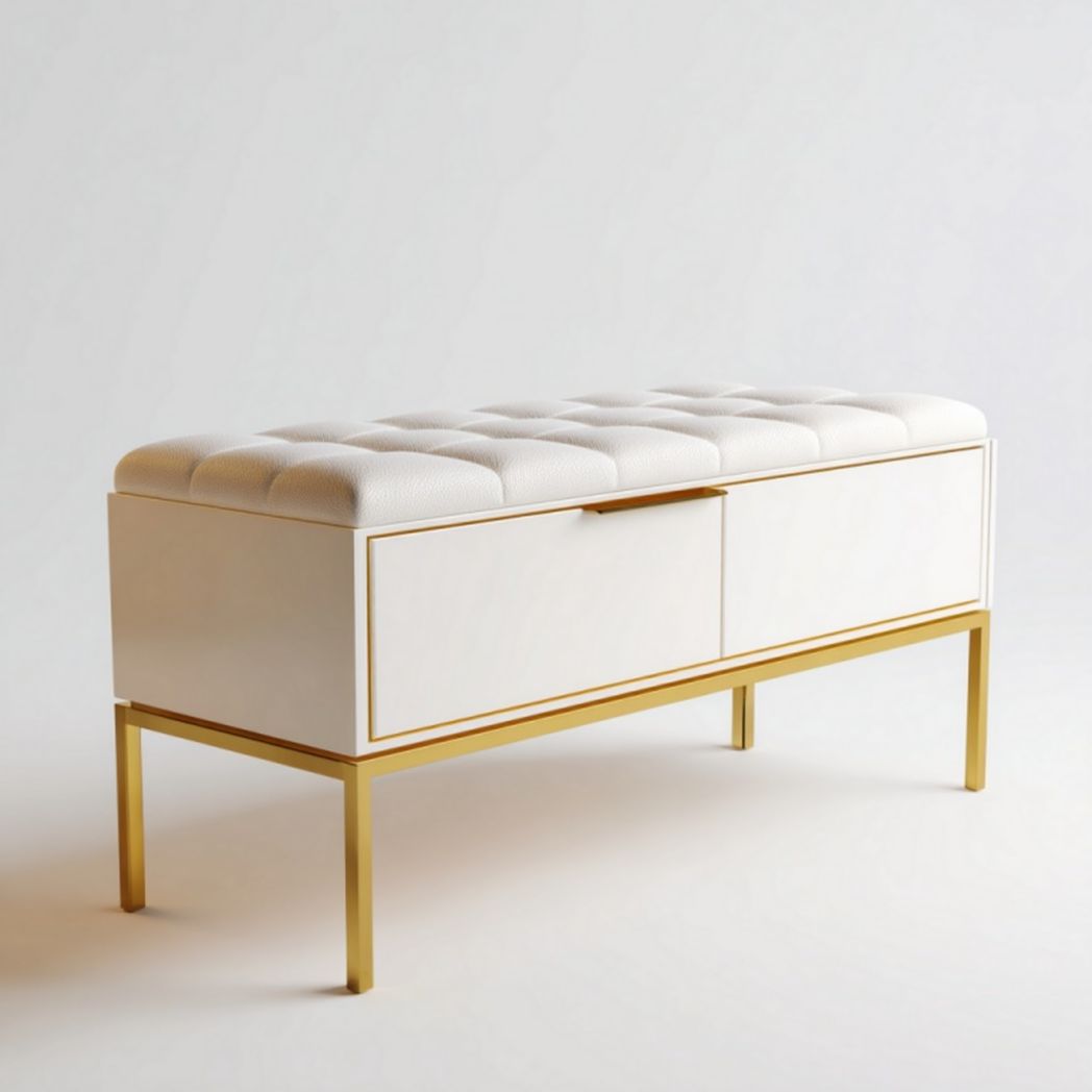 Banc blanc avec coussin rembourré et espace de rangement
