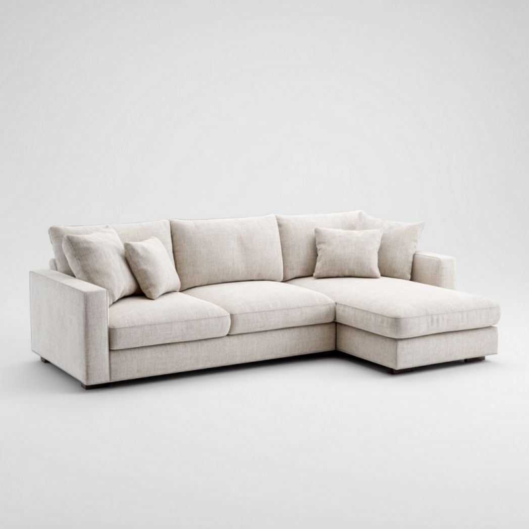 Canapé d’angle en tissu beige clair style moderne en L