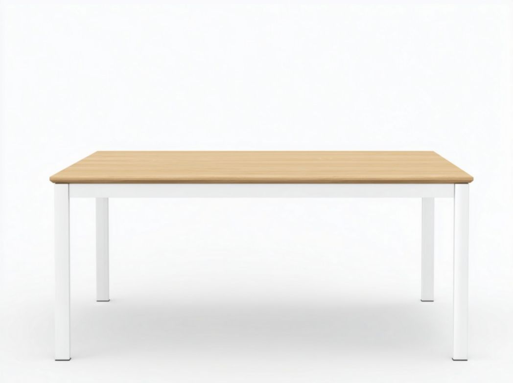 Table de jardin en bois avec pieds en métal blanc