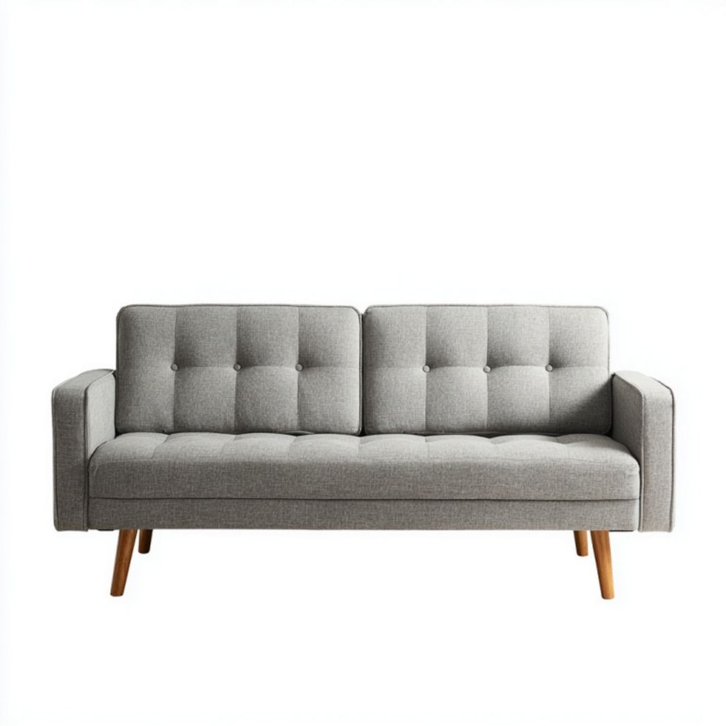 Canapé 3 places en tissu gris avec pieds en bois
