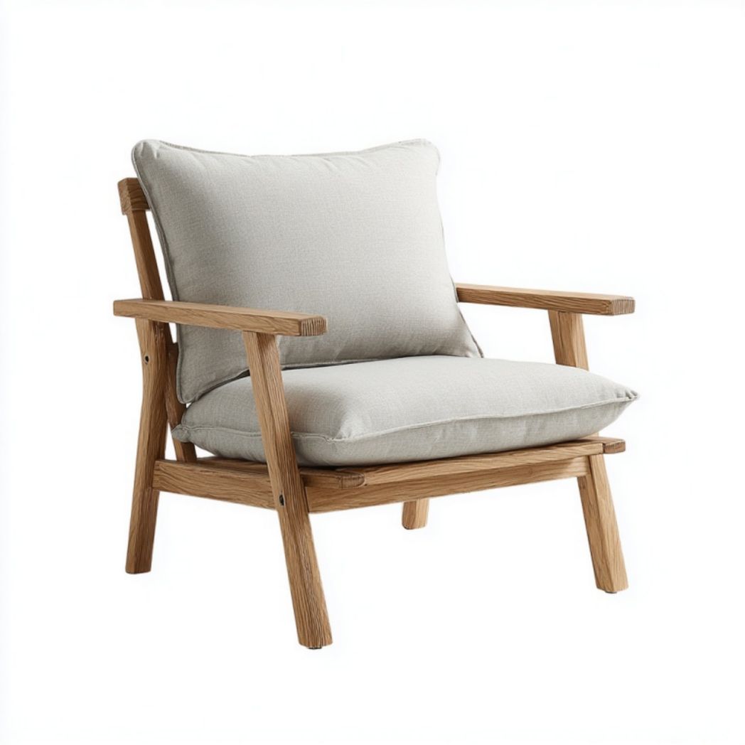 Fauteuil en bois et tissu gris clair
