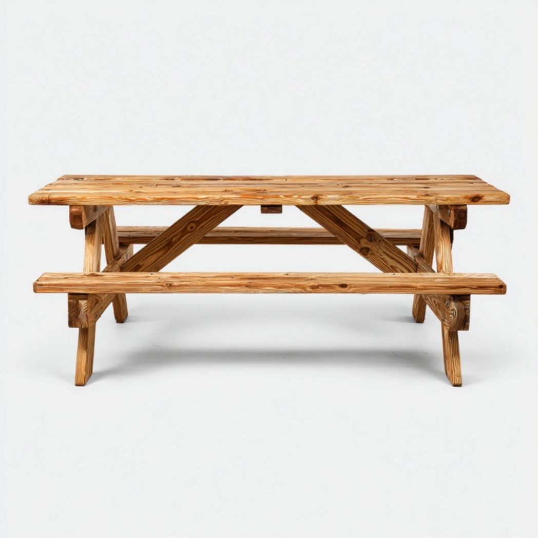 Table de pique-nique rectangulaire en pin avec bancs intégrés