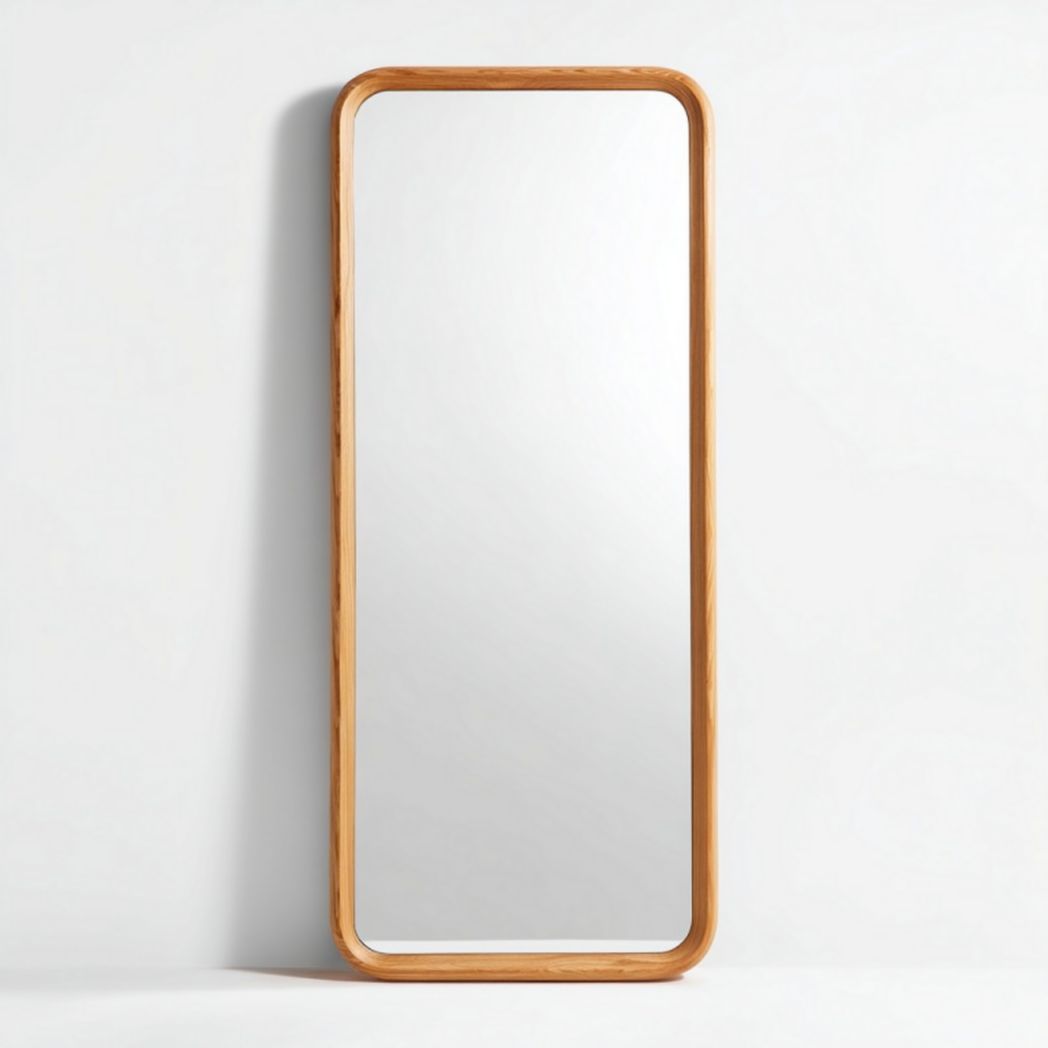 Miroir sur pied rectangulaire à coins arrondis – Cadre en bois naturel