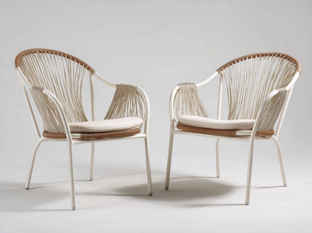 Lot de fauteuils d’extérieur en corde tressée avec structure métallique