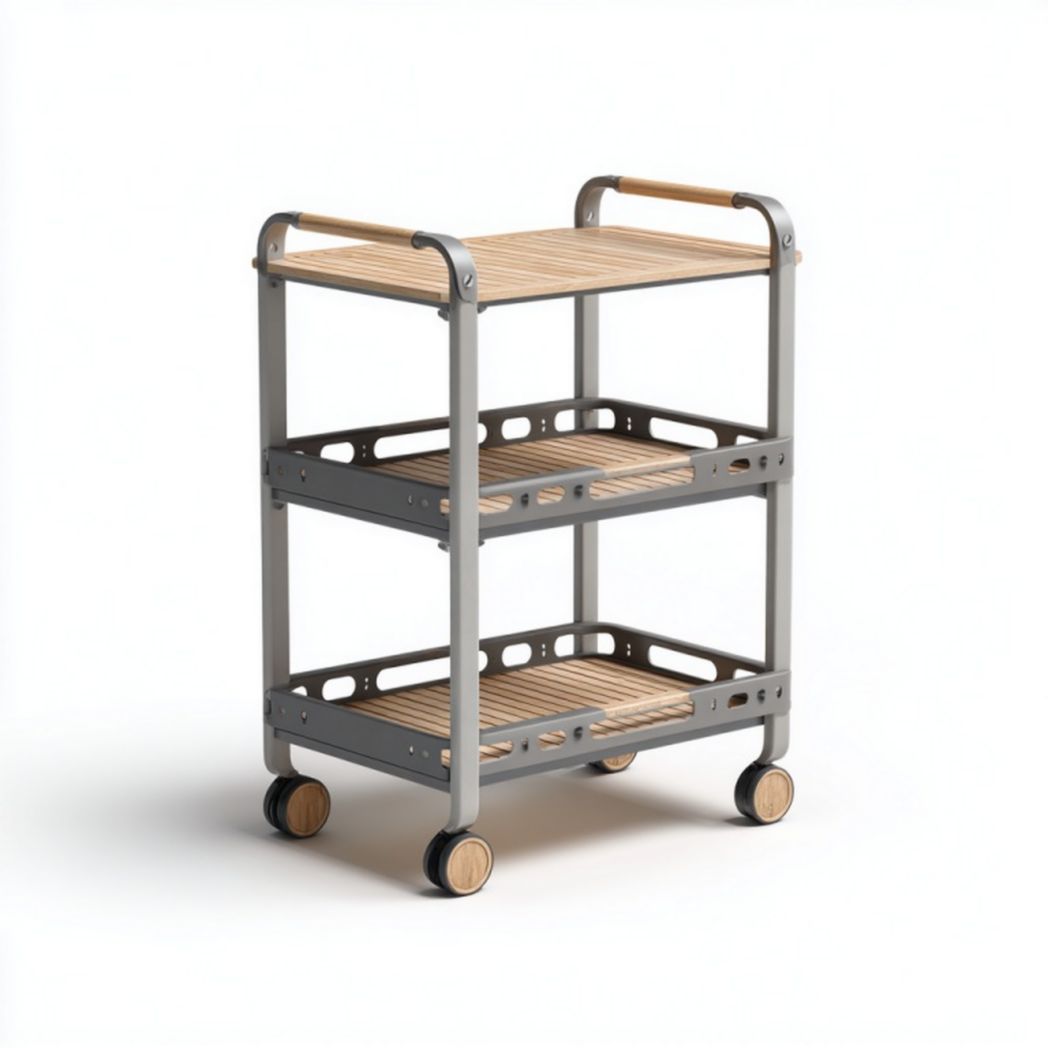 Chariot de jardin à trois niveaux en métal et bois