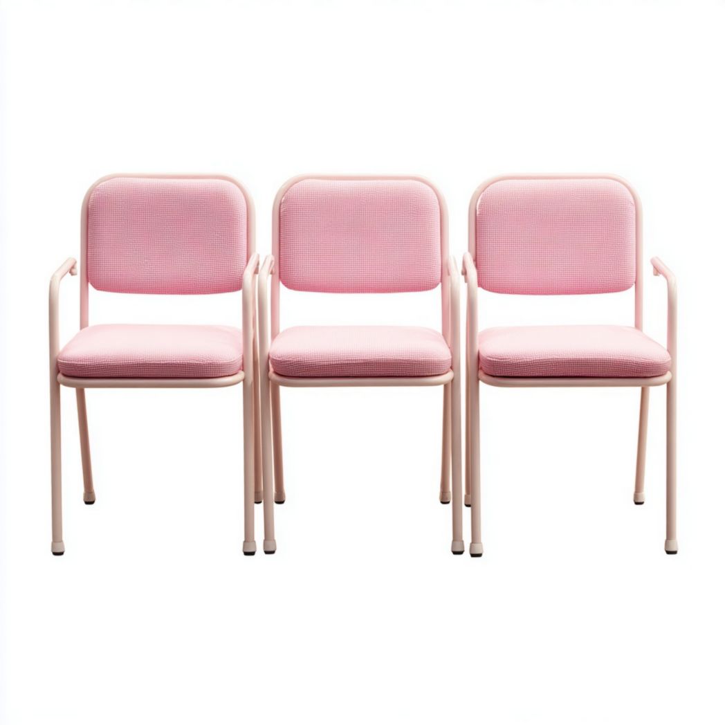 Lot de 3 chaises avec accoudoirs – Structure métallique et coussin rose