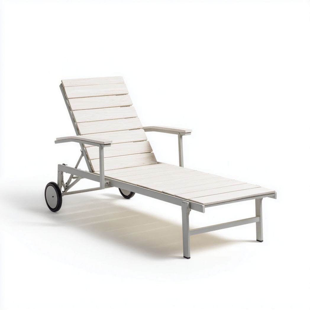 Chaise longue d'extérieur blanche avec structure en aluminium et roulettes