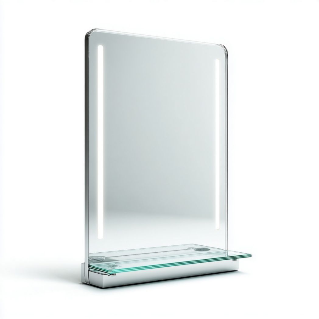 Miroir de salle de bain rectangulaire avec éclairage LED latéral et tablette