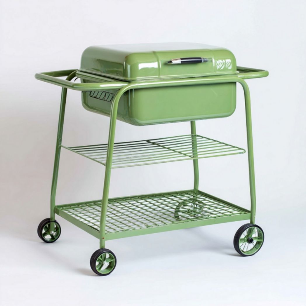 Chariot barbecue de jardin en métal vert