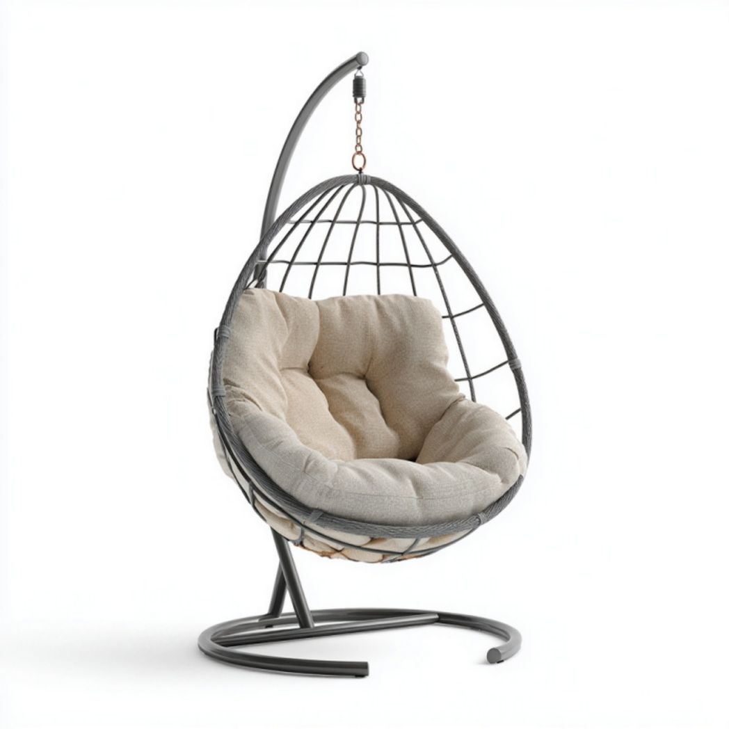 Fauteuil suspendu œuf avec coussin – Structure en métal et rotin PE