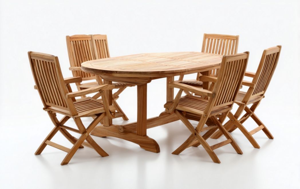 Ensemble de salle à manger de jardin en teck ovale 6 pièces