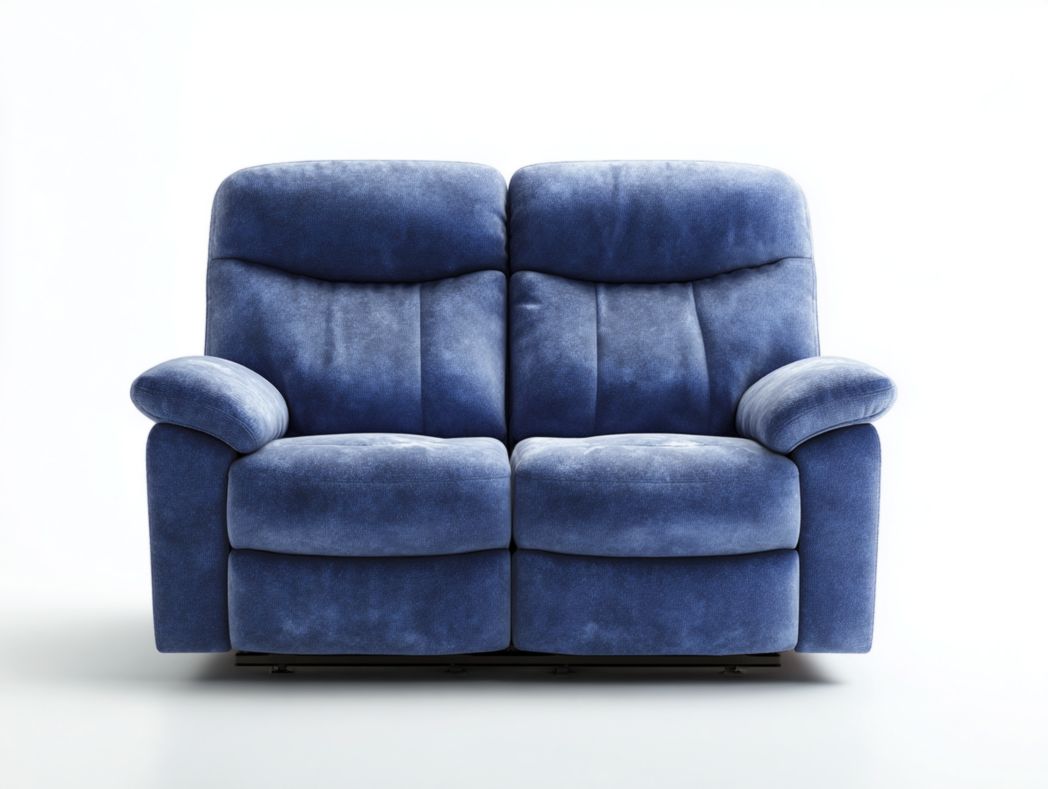 Canapé 2 places en tissu velours bleu avec dossier épais et assise moelleuse