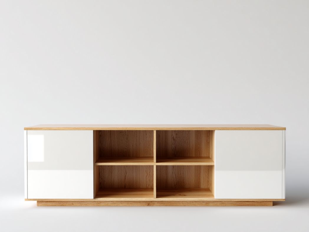 Meuble bar bas moderne en bois avec 2 portes et niches ouvertes