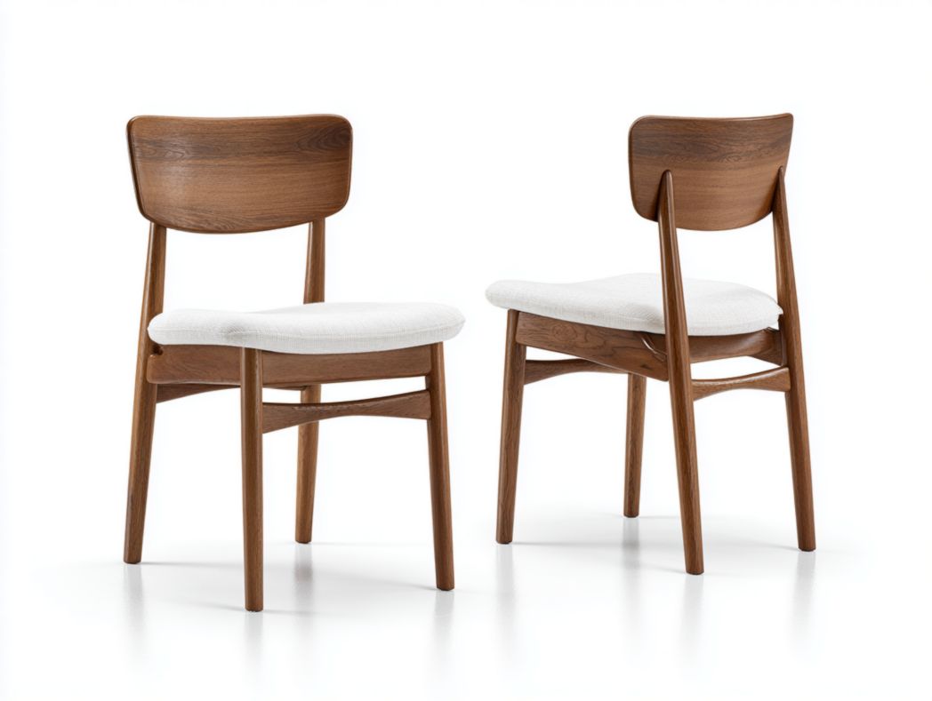 Lot de 2 chaises en bois noyer clair avec assise rembourrée en tissu beige et dossier courbé