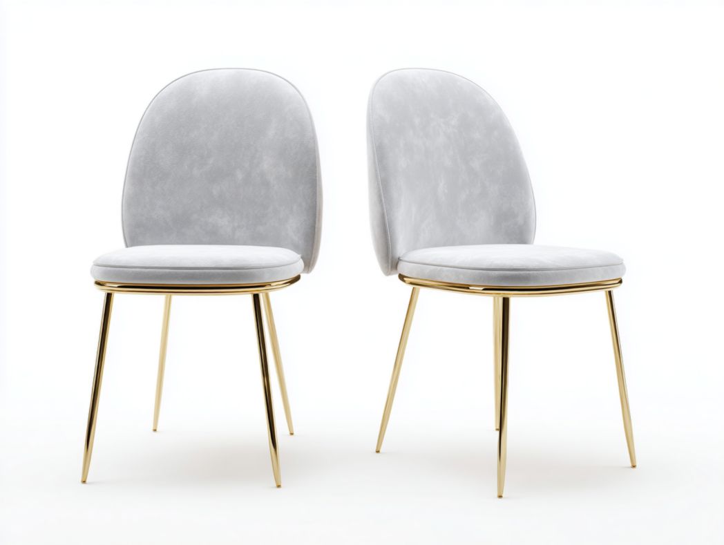 Lot de 2 chaises en velours gris clair avec dossier arrondi et pieds dorés en métal