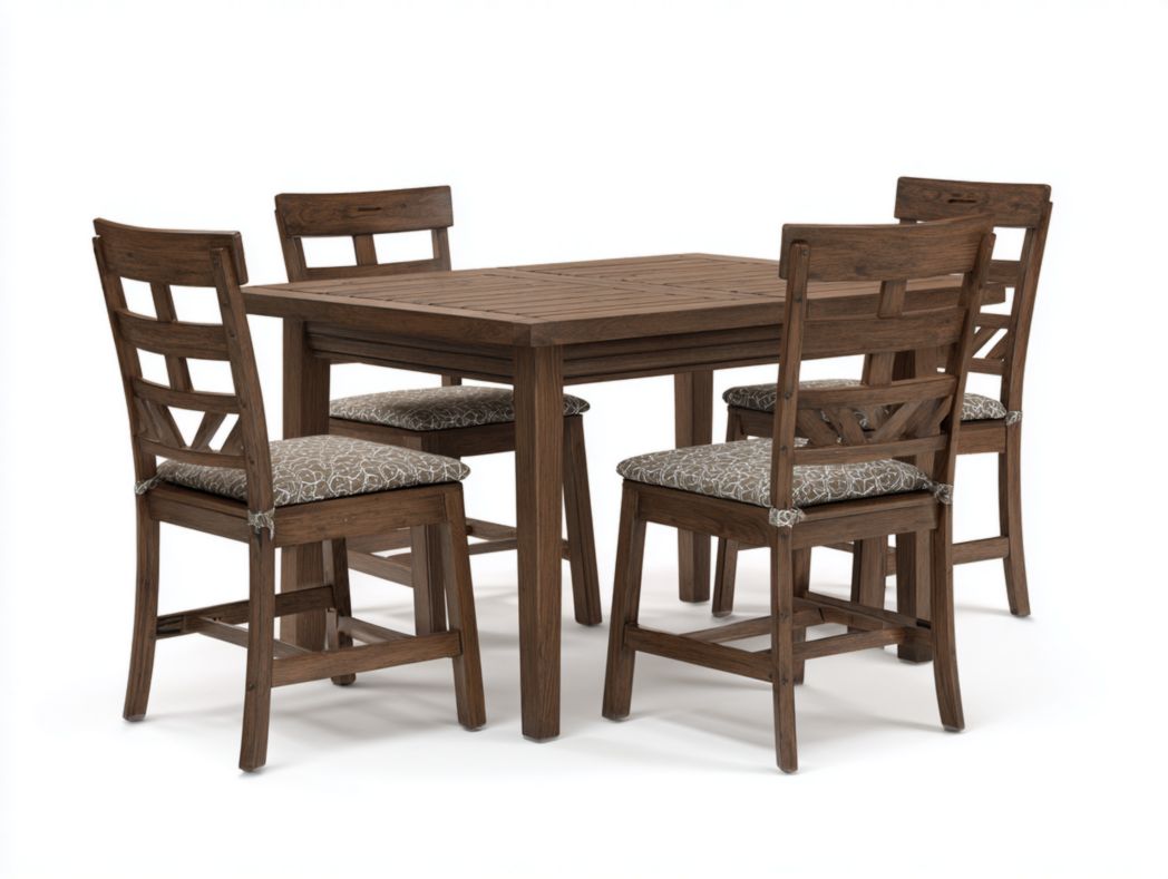 Ensemble mange debout bois foncé avec 4 chaises hautes coussinées