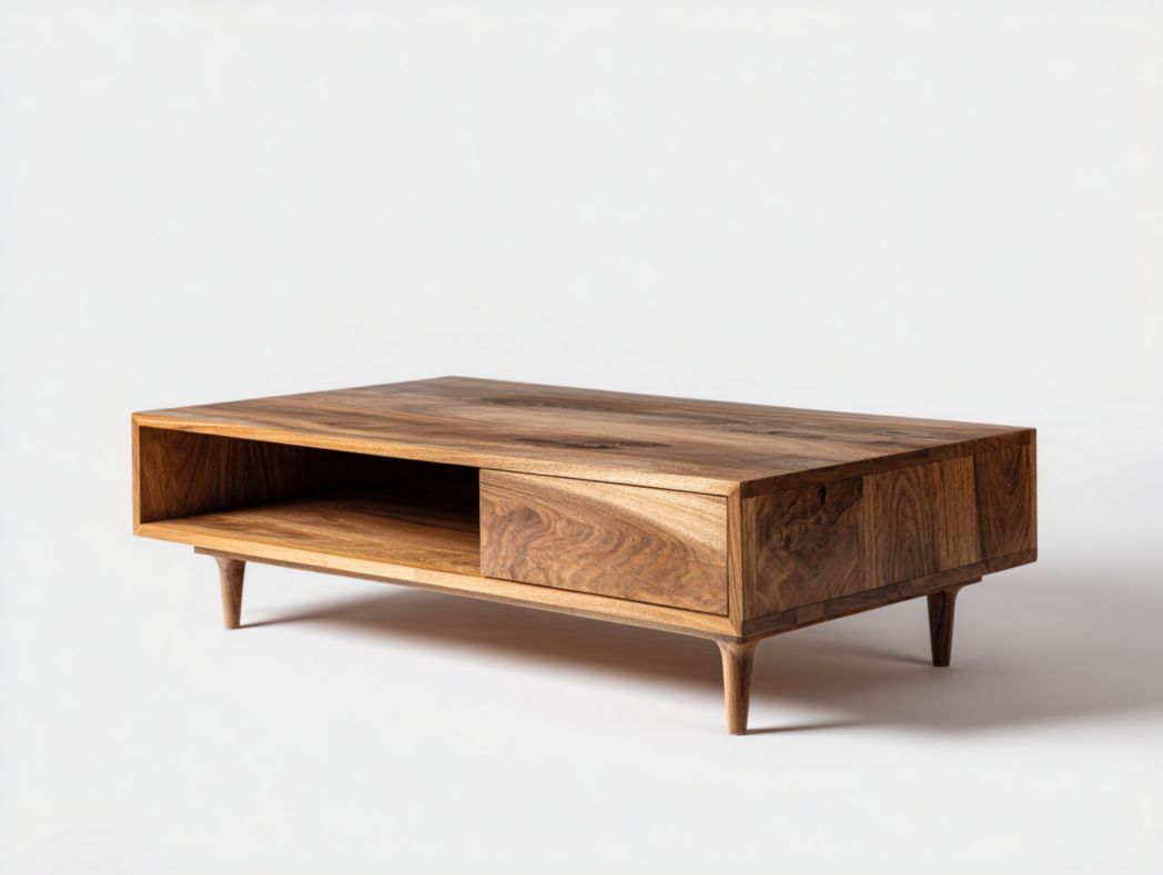 Table basse rectangulaire bois massif avec rangement et tiroir style nordique