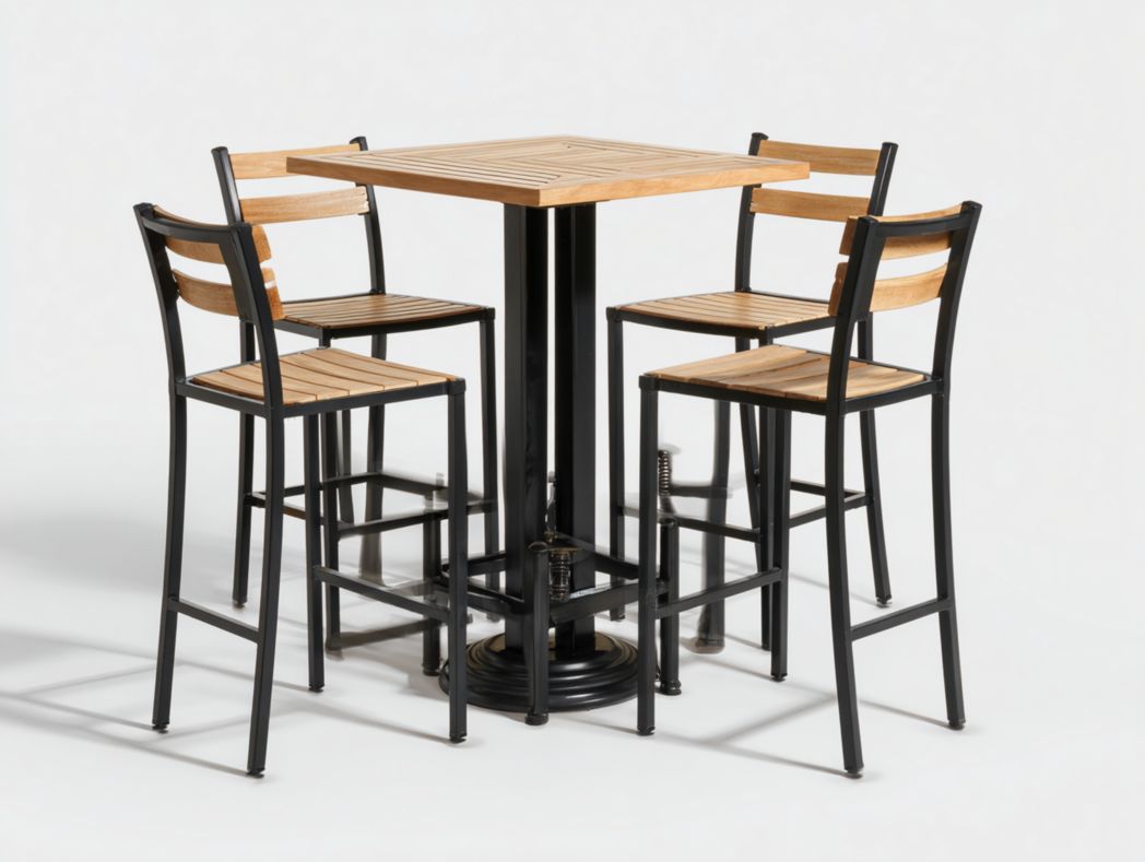 Ensemble mange debout industriel table carrée bois et 4 chaises hautes métal