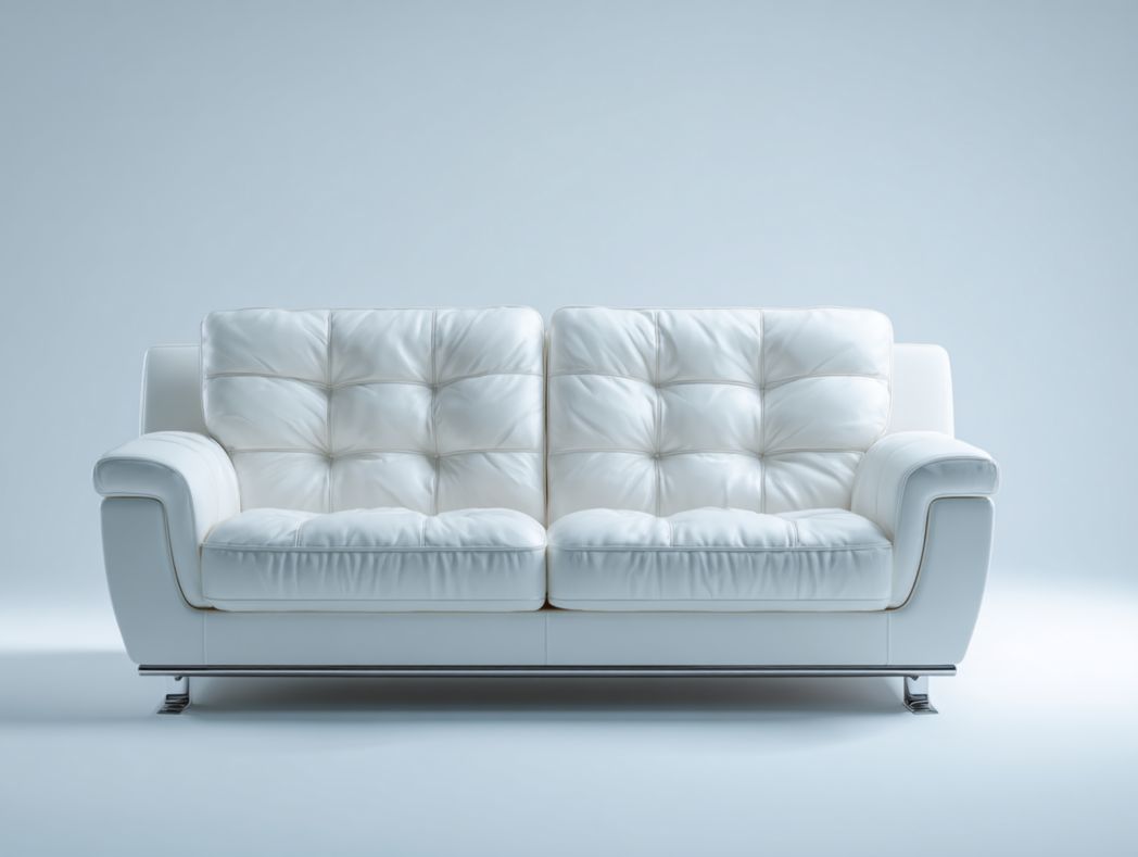 Canapé 3 places en cuir blanc avec dossier capitonné et assise moelleuse