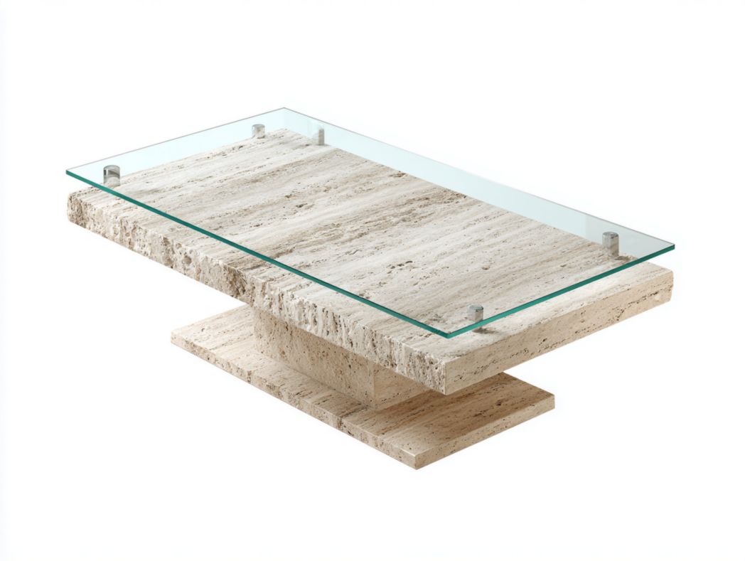 Table basse rectangulaire pierre et verre – design contemporain