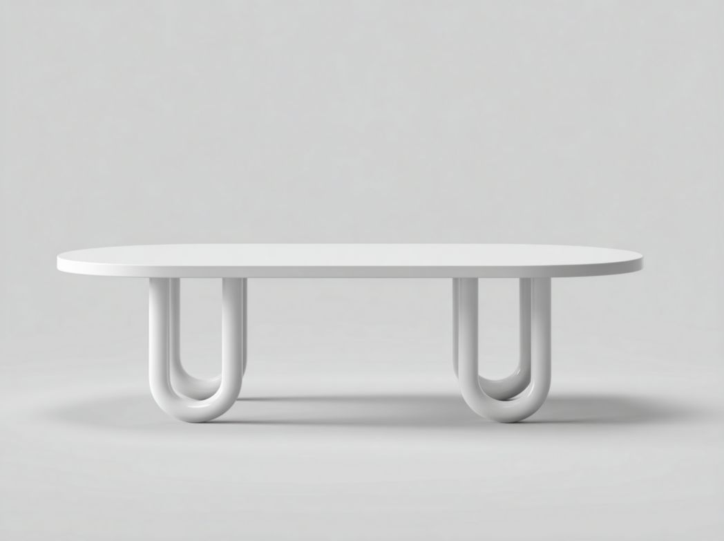 Table basse design moderne – plateau ovale blanc et pieds arqués