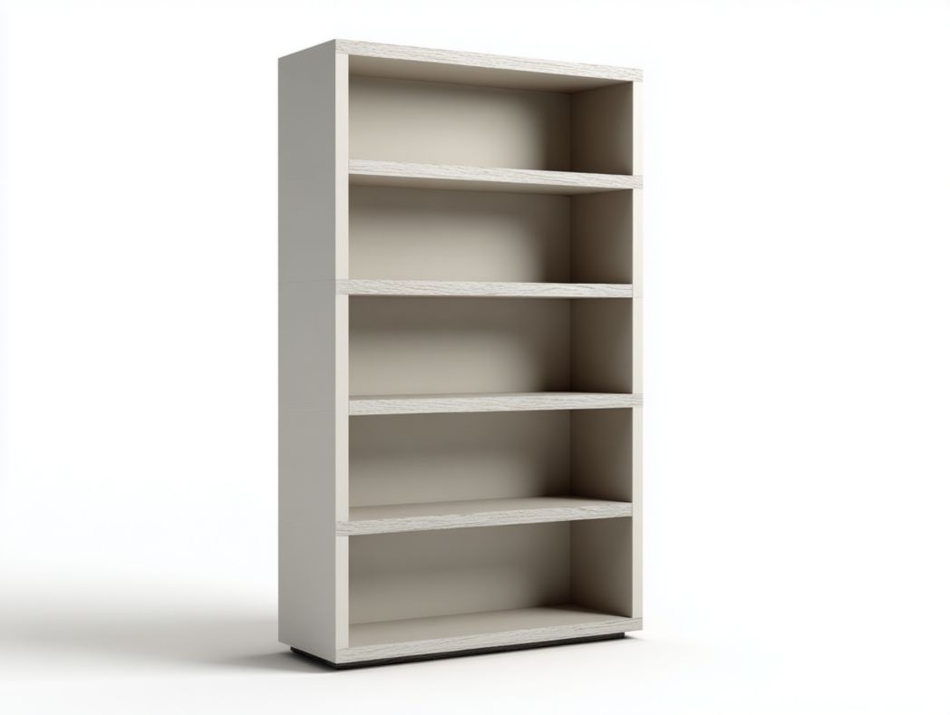 Bibliothèque moderne 5 étagères ouvertes en bois, finition blanc cassé