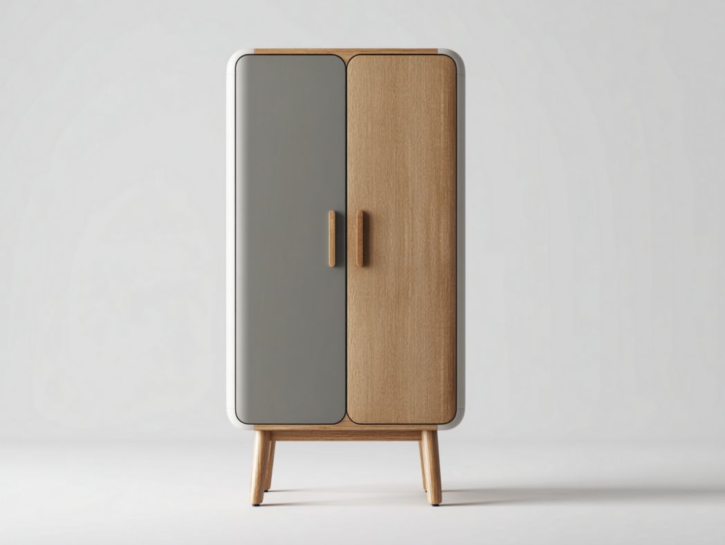 Buffet haut scandinave à 2 portes gris et bois naturel