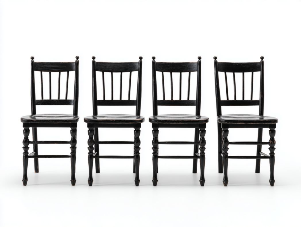Lot de 4 chaises vintage en bois noir avec dossier à barreaux
