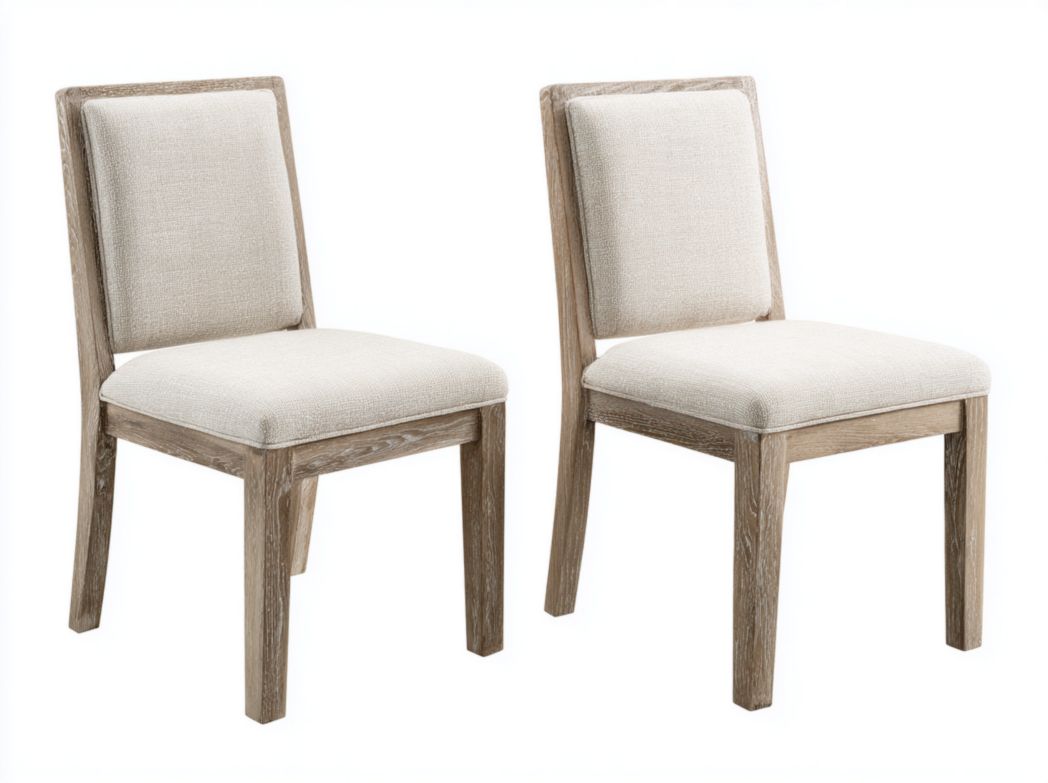Lot de 2 chaises en bois avec assise et dossier rembourrés en tissu beige