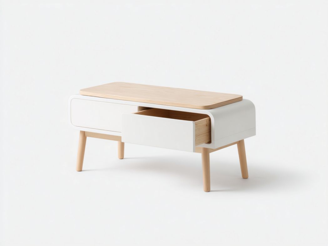 Table basse rectangulaire scandinave avec tiroir – bois clair et blanc – style moderne pratique