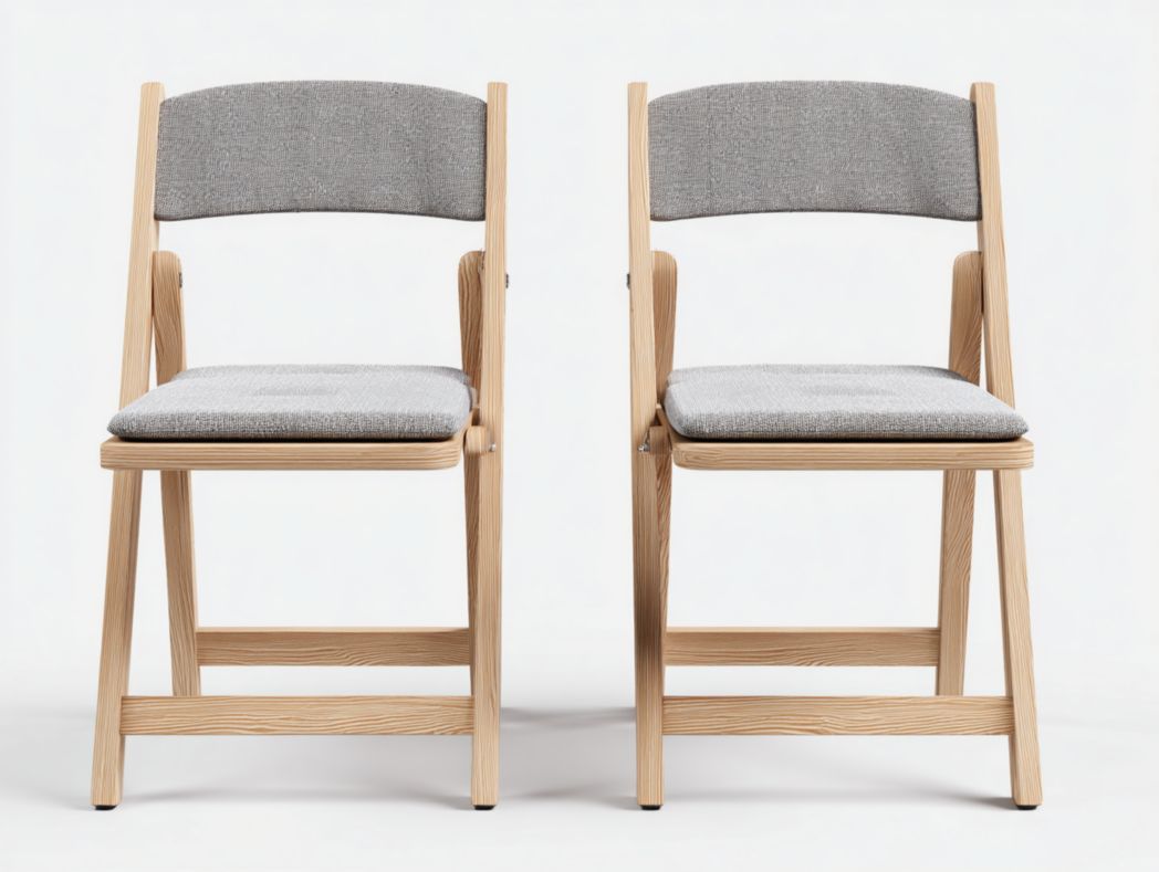 Lot de 2 chaises pliantes en bois clair avec assise et dossier en tissu gris