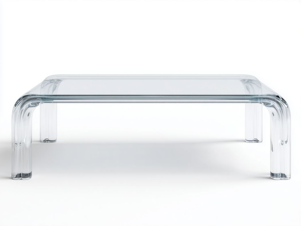 Table basse rectangulaire en verre transparent – design moderne arrondi