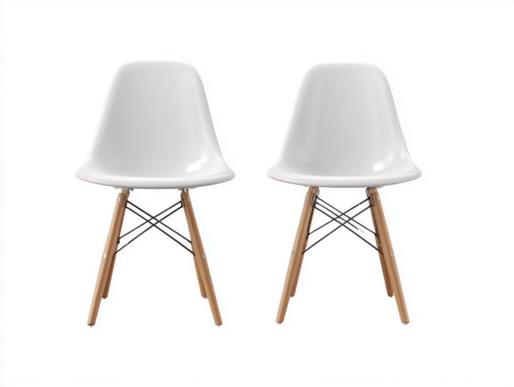 Lot de 2 chaises blanches design avec pieds en bois et dossier courbé