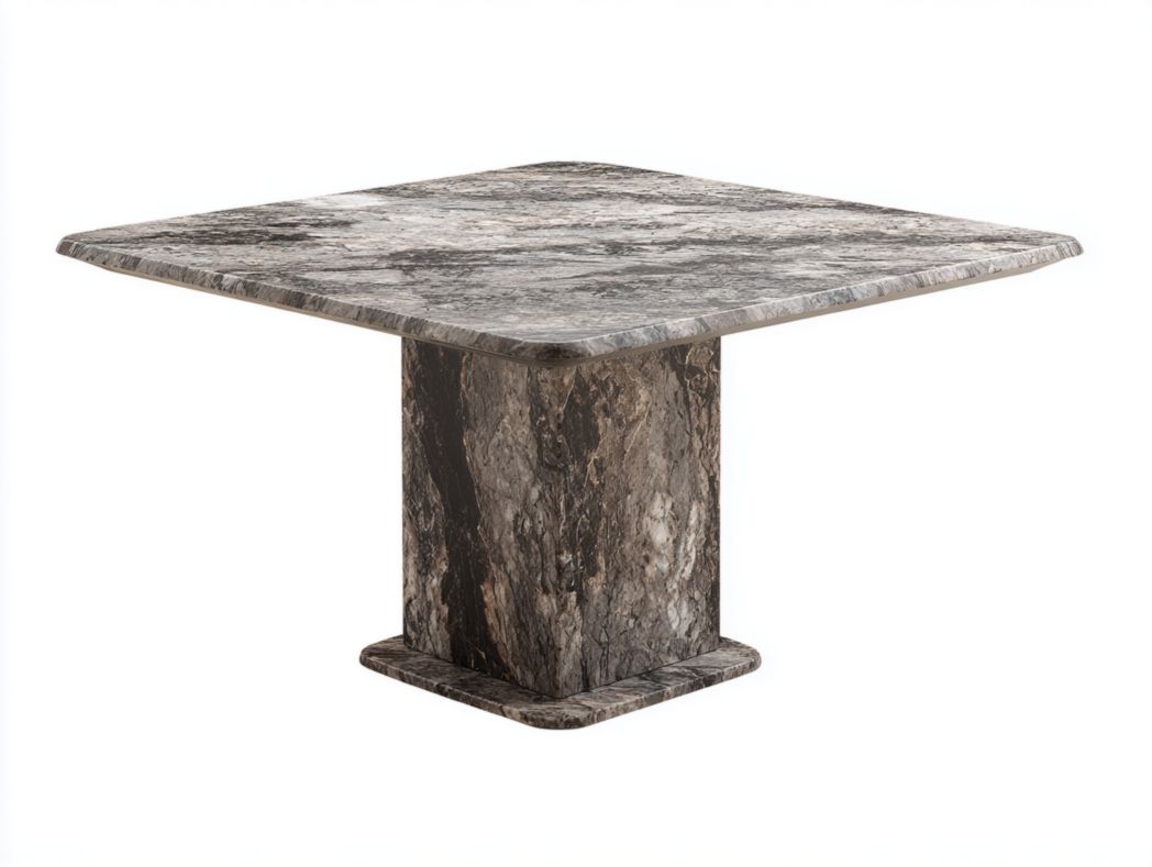Table carrée extensible effet pierre marbrée avec base massive – 1 pièce