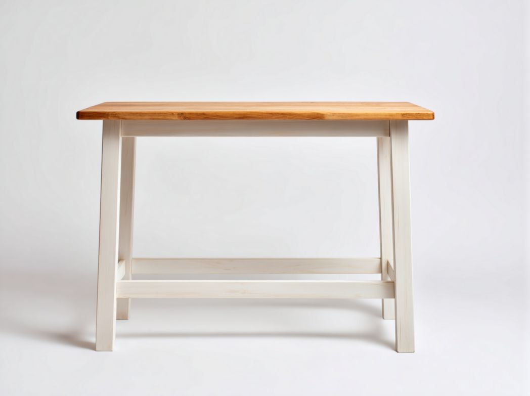 Table de bar scandinave en bois massif piètement blanc et plateau naturel