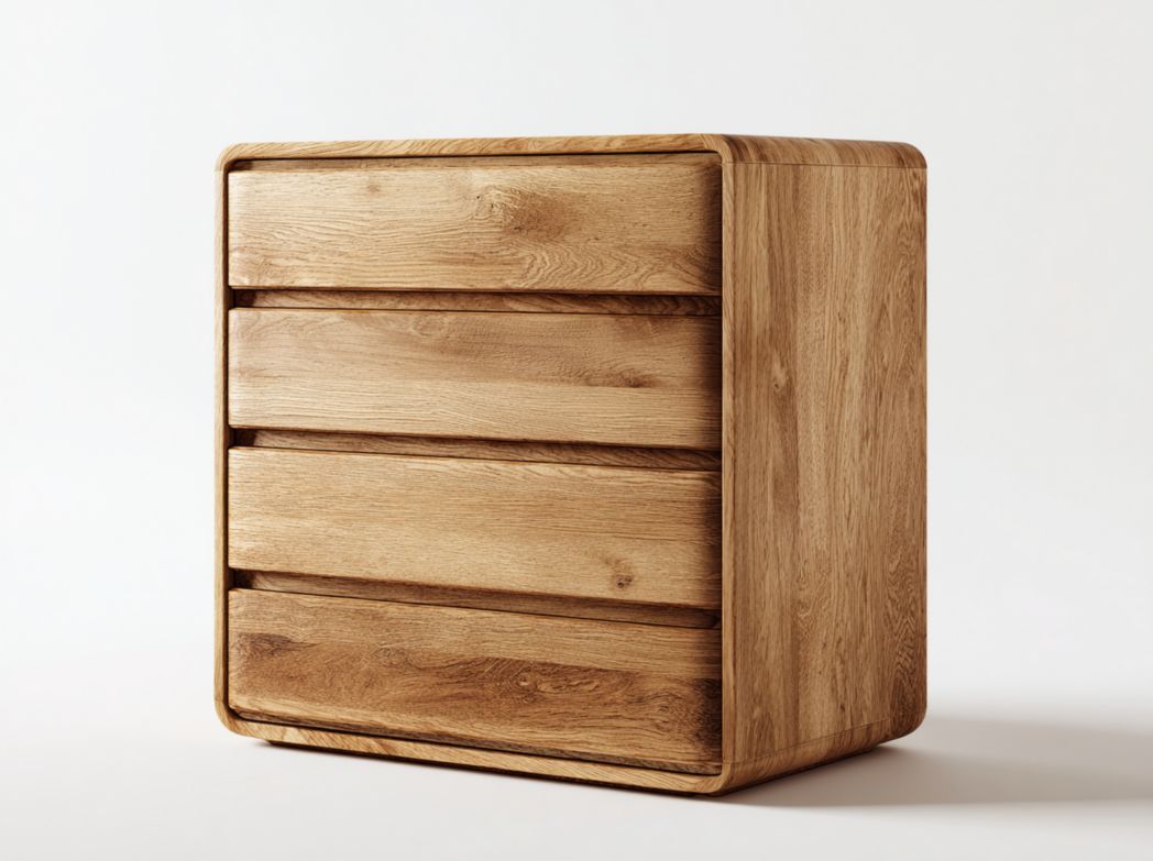 Buffet haut en bois naturel avec quatre tiroirs et finition arrondie