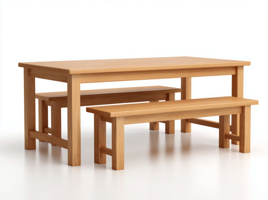 Table mange debout rectangulaire en bois avec 2 bancs assortis