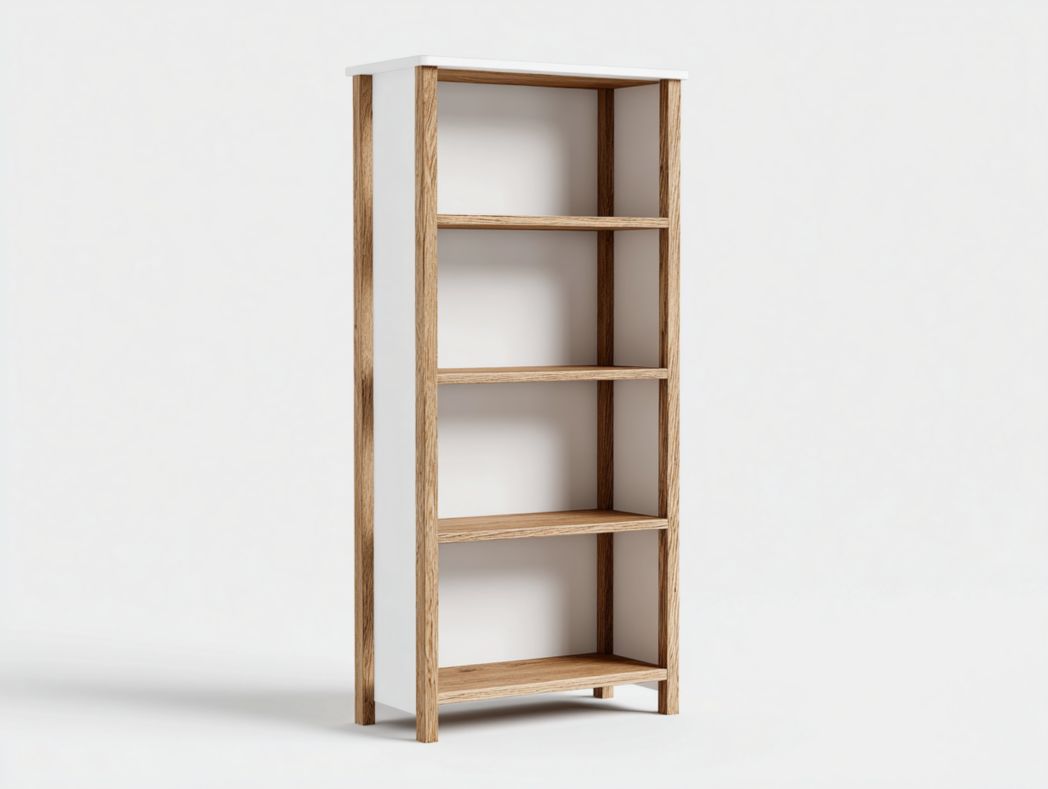 Vaisselier nordique à 5 étagères ouvertes bois et blanc structure verticale