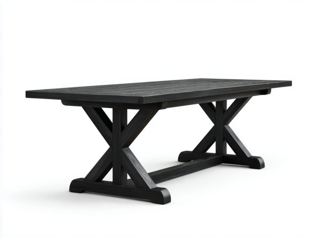 Table extensible rectangulaire en bois massif noir – Structure à pieds croisés en X – 1 pièce