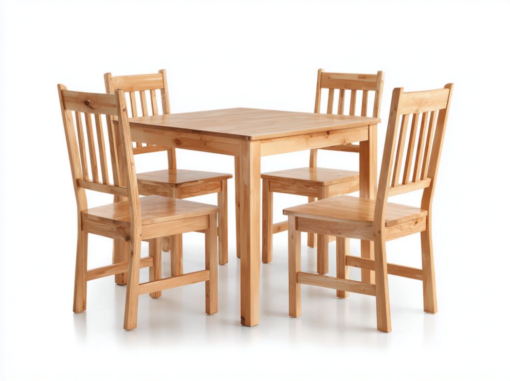 Ensemble table carrée en bois clair avec 4 chaises dossier à barreaux