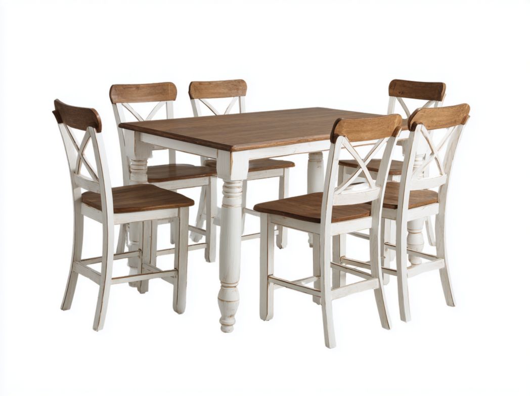 Ensemble mange debout rustique en bois avec table rectangulaire et 6 chaises dossier croisé