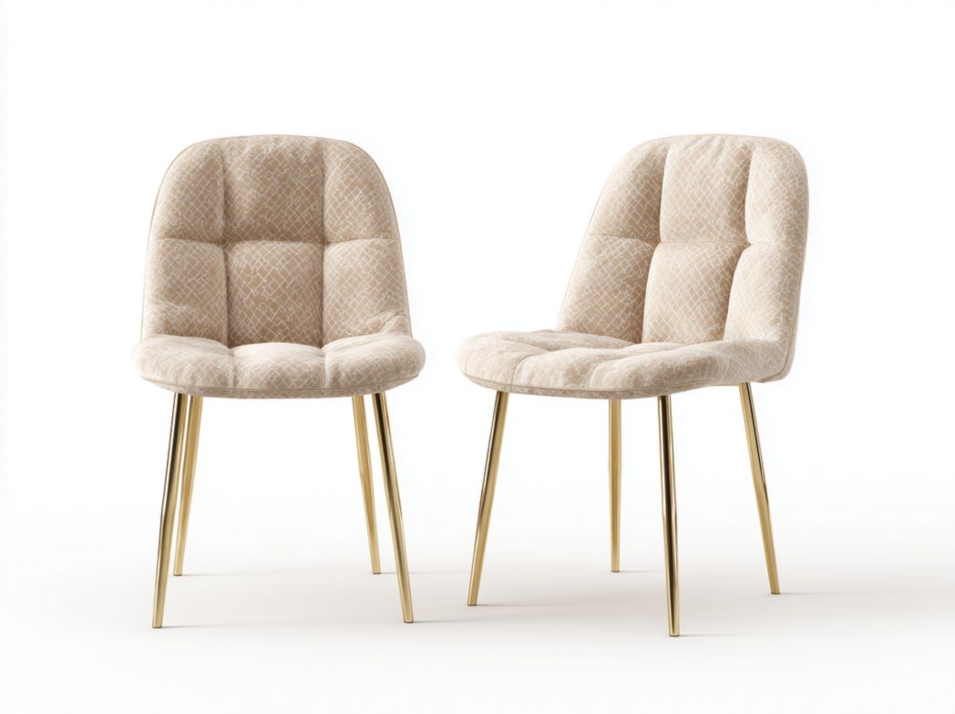 Lot de 2 chaises en velours beige à motifs avec dossier capitonné et pieds dorés en métal